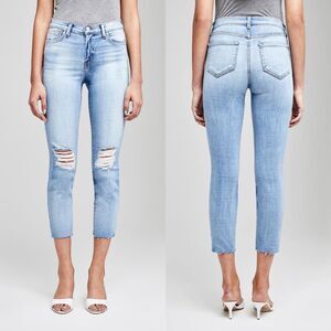 L'AGENCE El Matador High Rise Slim Jeans Size 24 Dry Ice Raw Hem Ripped Knees